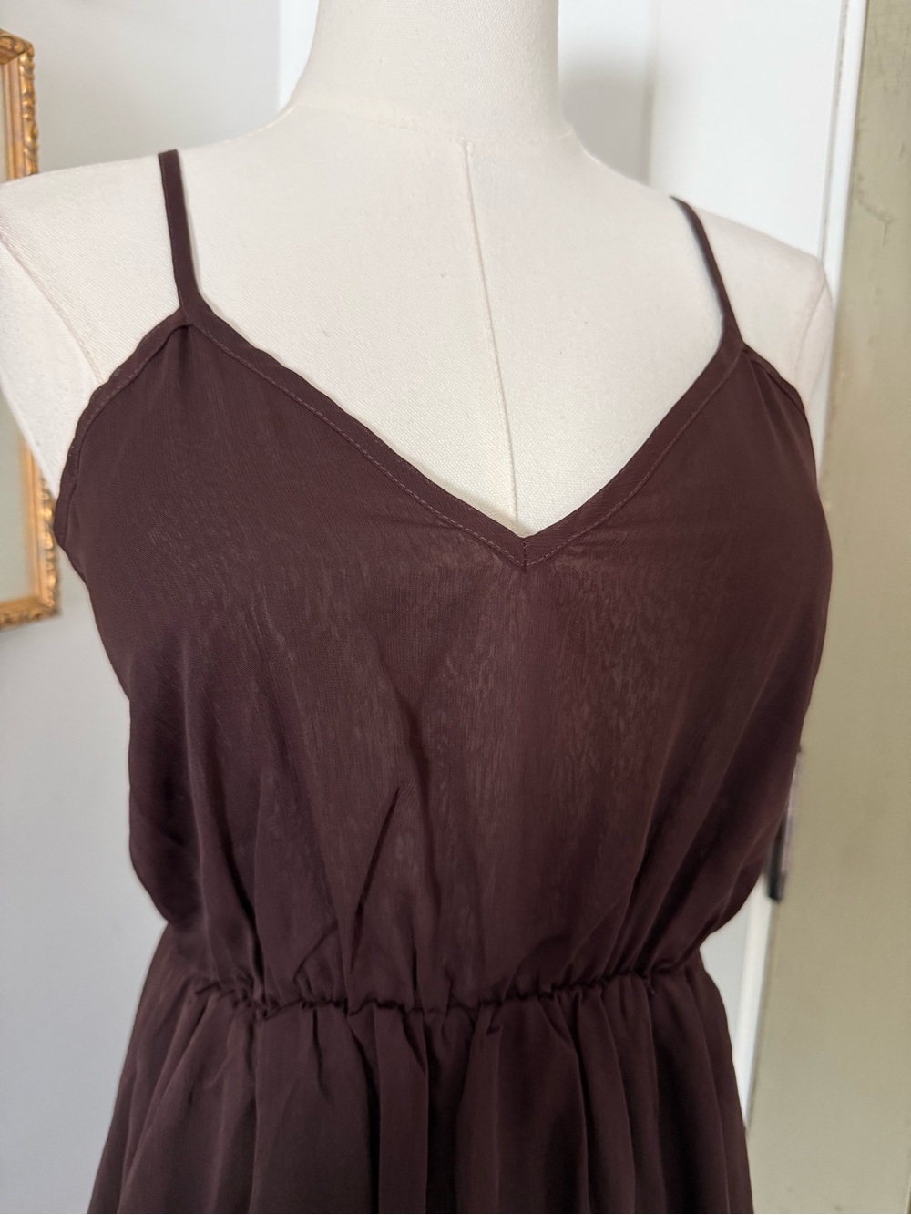 NWT Commense Chocolate Brown Ruffled Cape Mini Dress - Picture 9 of 13